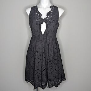 ✨3/$15 NWT Bibi black eyelet lace tie closure low cut dress L
